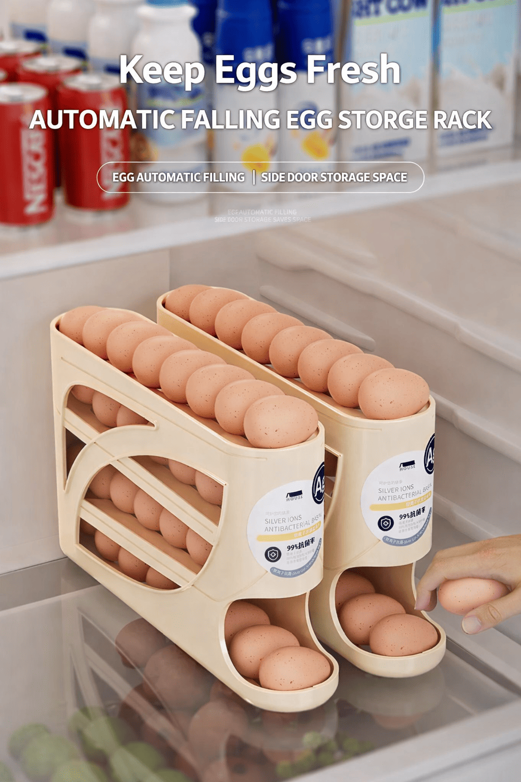 Egg Organizer for Refrigerator | 30 Egg Capacity Rolling Dispenser