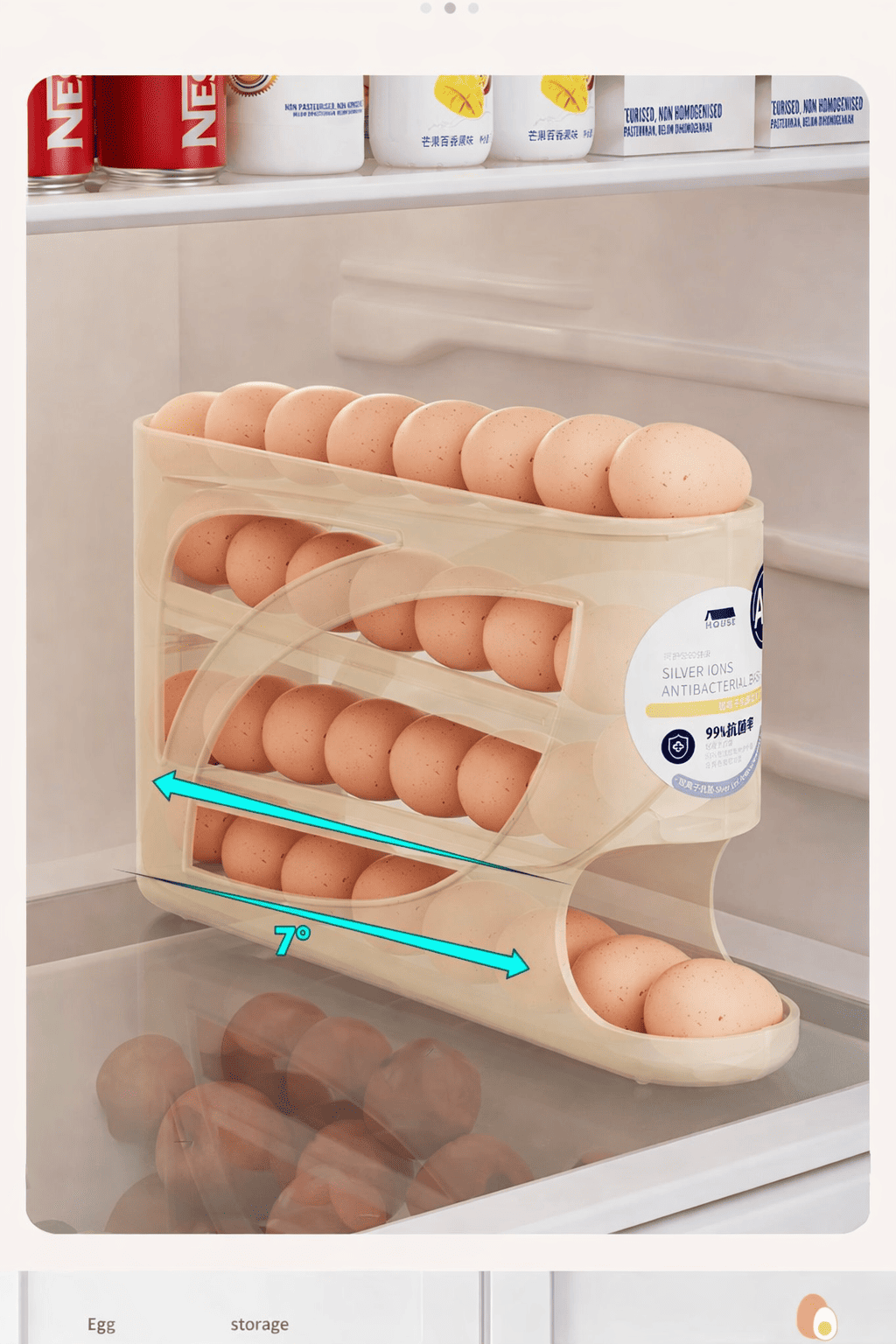 Egg Organizer for Refrigerator | 30 Egg Capacity Rolling Dispenser
