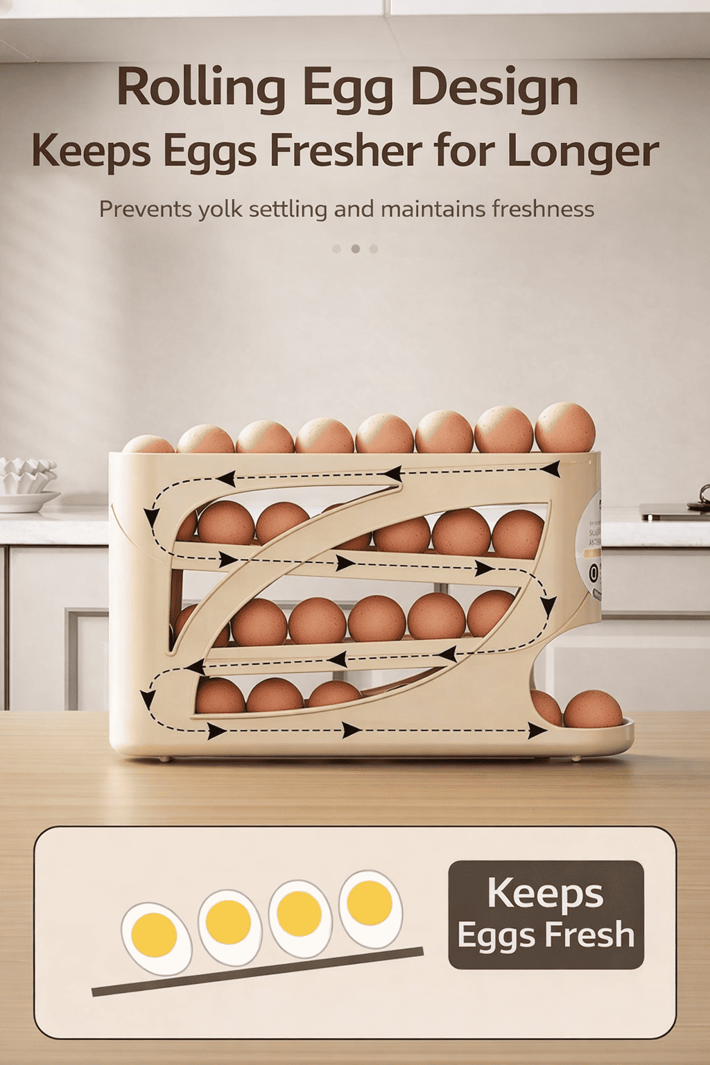 Egg Organizer for Refrigerator | 30 Egg Capacity Rolling Dispenser