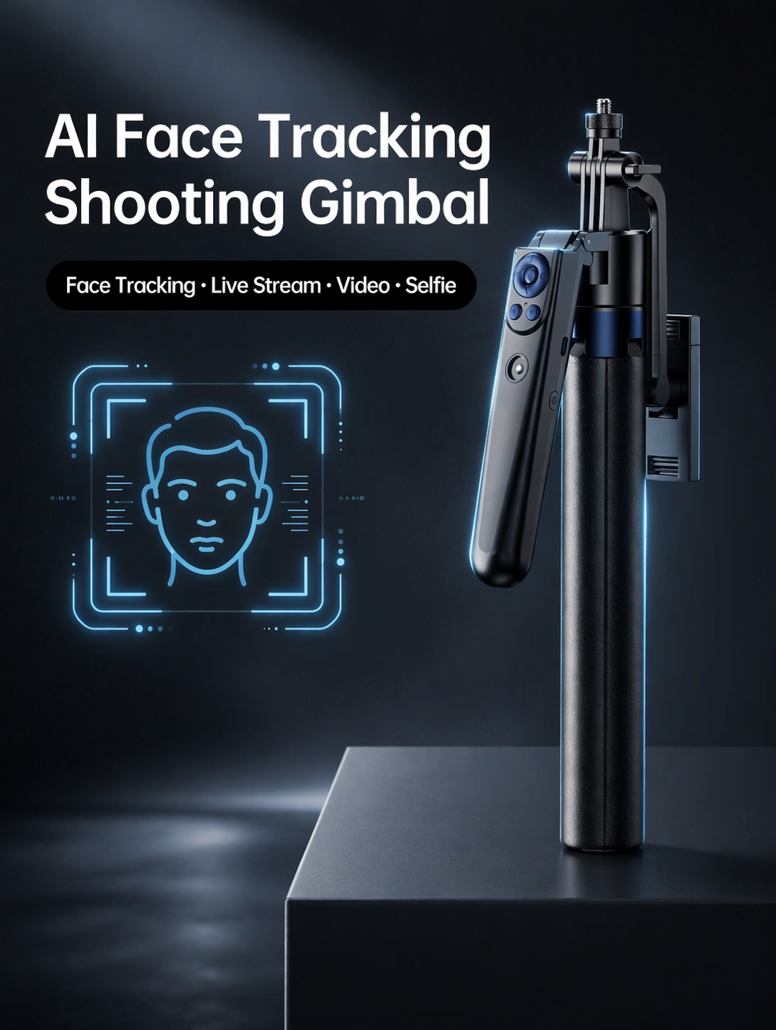 Phone gimbal with 1/4-inch universal mount compatible with ring lights and accessories