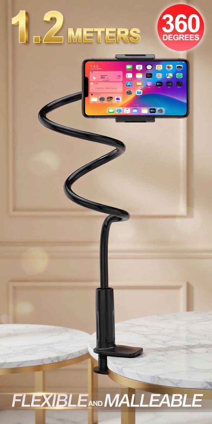 Close-up of phone holder clamp base with non-slip pad and 8 cm clamp range