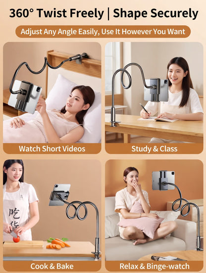Gooseneck phone holder shown with multiple device sizes for everyday compatibility