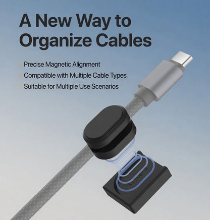 Magnetic cable organizer showing precise snap alignment for cable storage