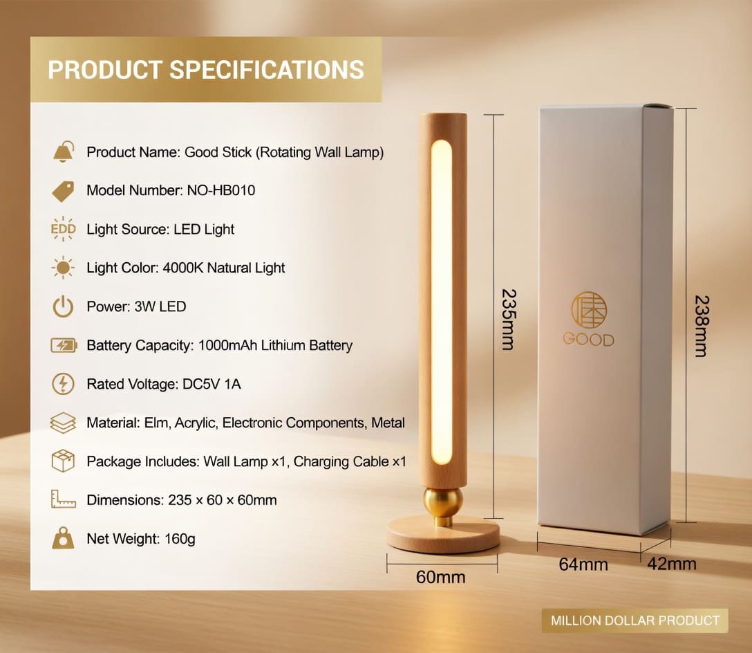 Magnetic wooden wall lamp used as bedside reading light with warm cozy illumination