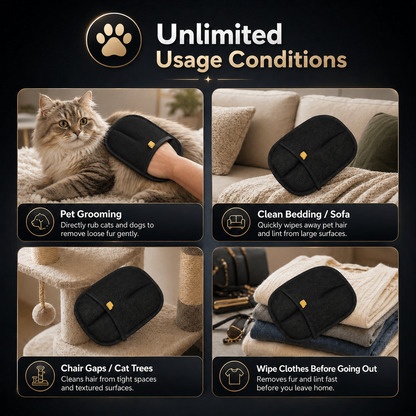 Reusable pet hair cleaning mitt for removing lint and fur from pet beds and furniture