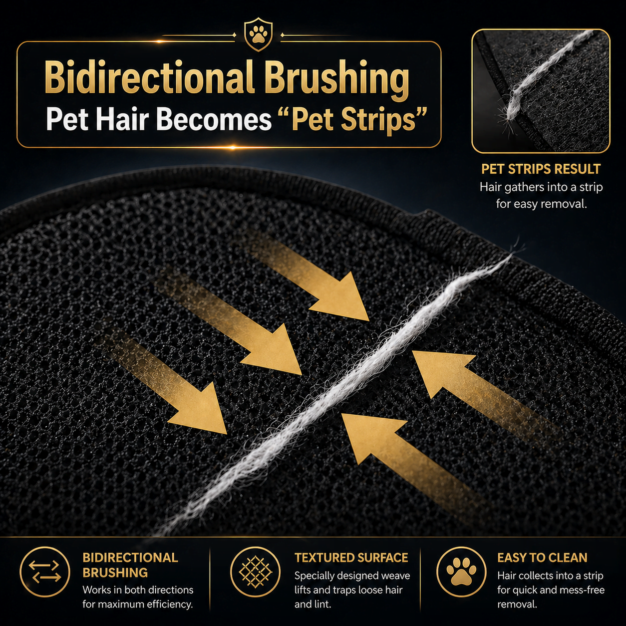 Pet hair remover mitt size guide showing extra-wide cleaning surface for sofa and bedding