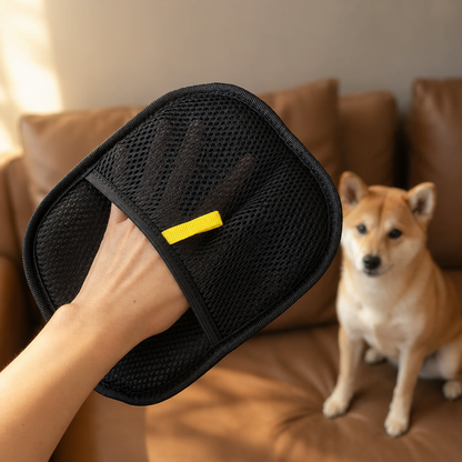 Pet hair remover mitt close-up showing textured surface designed to trap loose fur