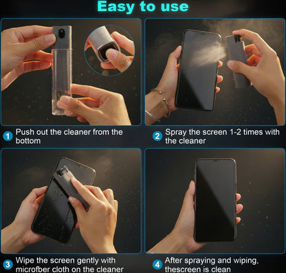 Screen Cleaner Spray for Phone, Laptop & Glasses – Anti-Fingerprint, Built-in Microfiber + Free 50ML Refill
