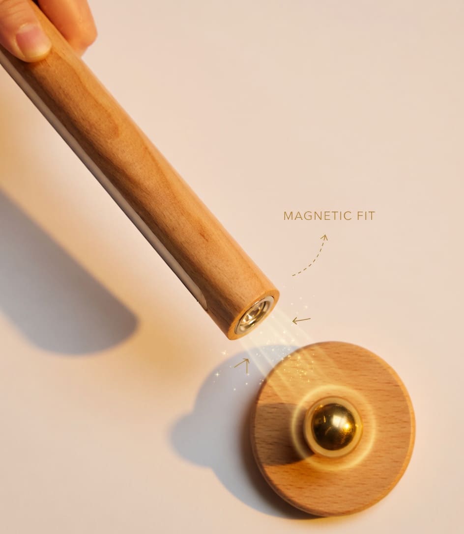Front view of natural wood rechargeable wall lamp with soft warm LED lighting