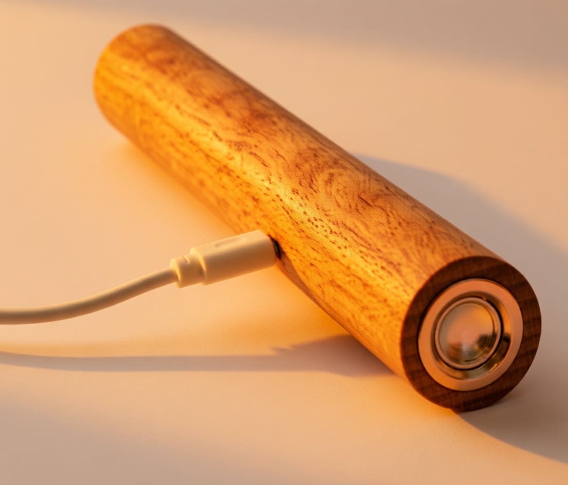 Wooden wall lamp mounted on wall with 360 degree rotating magnetic base