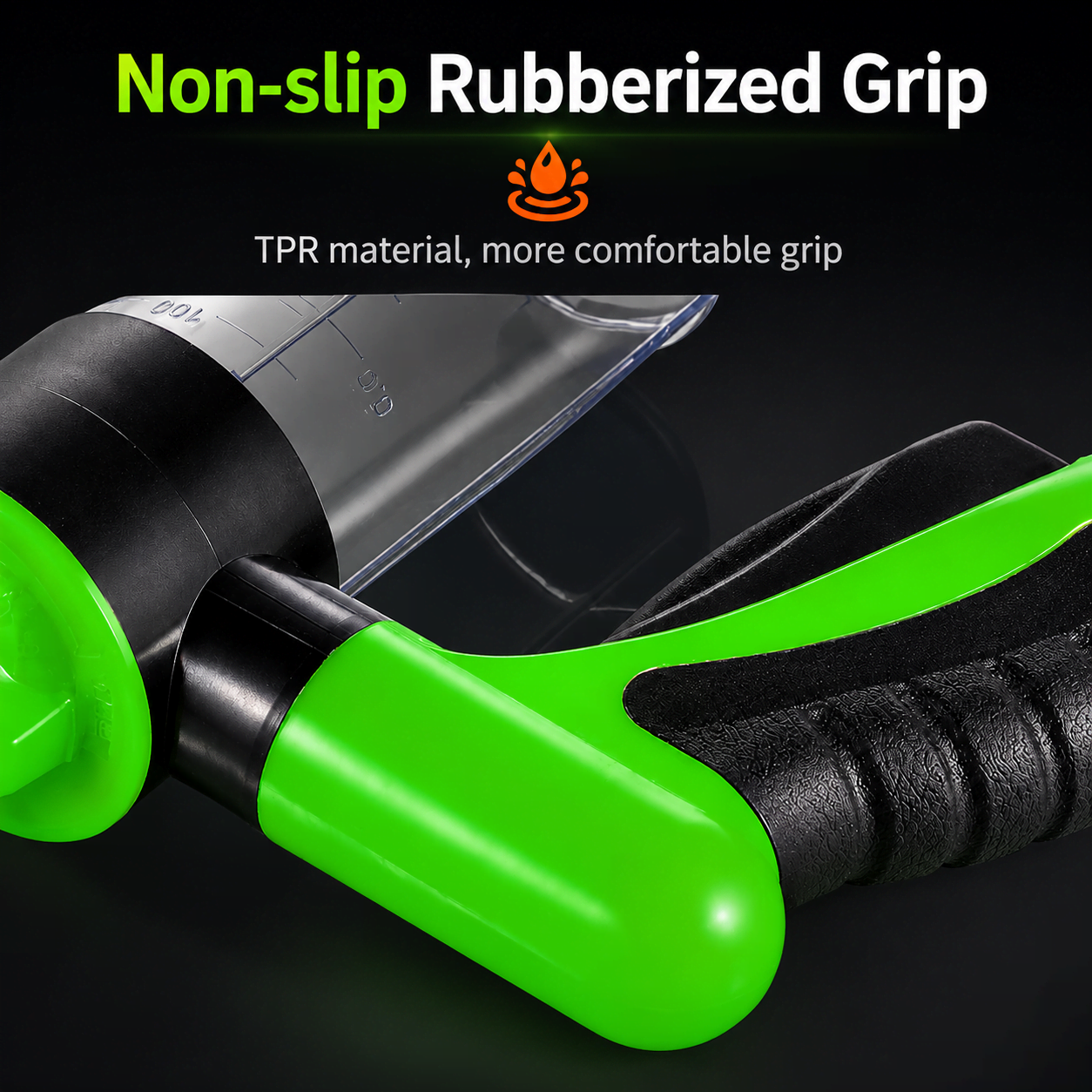 Non-slip rubberized grip detail on the multifunctional spray gun for secure handling