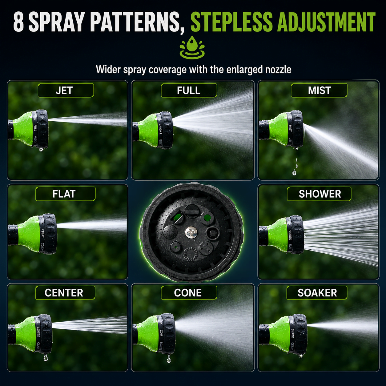 Eight spray patterns on the multifunctional spray gun for flexible garden and pet care use